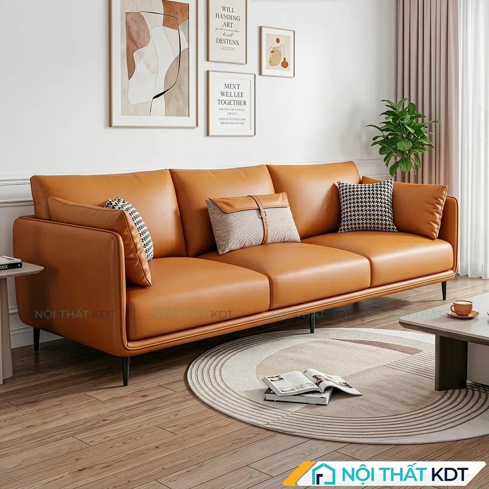 Sofa da 3 chỗ ngồi S121 màu cam