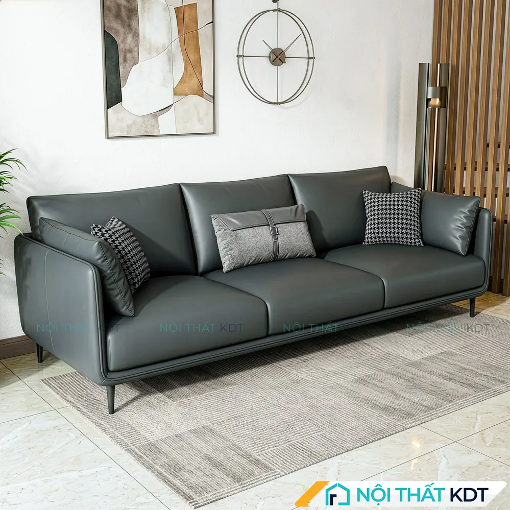 Sofa da 3 chỗ ngồi S121 màu đen bóng