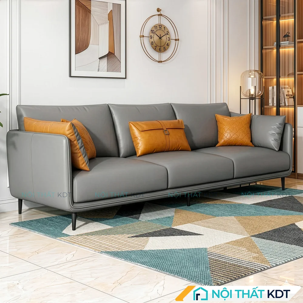 Sofa da 3 chỗ ngồi S121 màu ghi