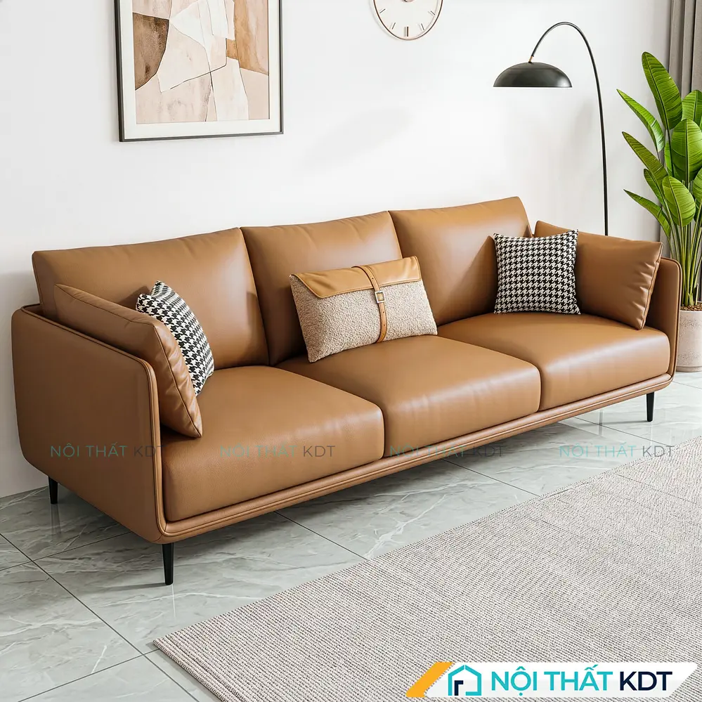 Sofa da 3 chỗ ngồi S121 màu nâu