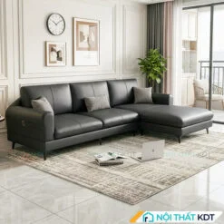 Sofa da goc L phong khach S188 mau den