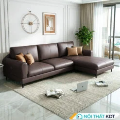 Sofa da goc L phong khach S188 mau nau cafe