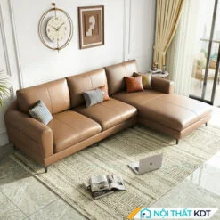 Sofa da goc L phong khach S188 mau nau cam