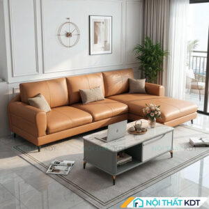Sofa da goc L phong khach S188 mau vang bo