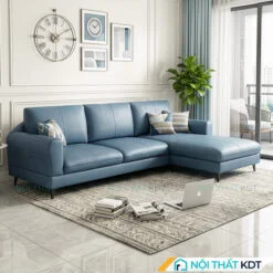 Sofa da goc L phong khach S188 mau xanh ngoc