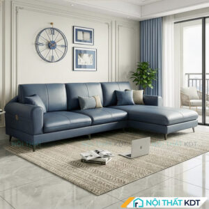 Sofa da goc L phong khach S188 mau xanh than