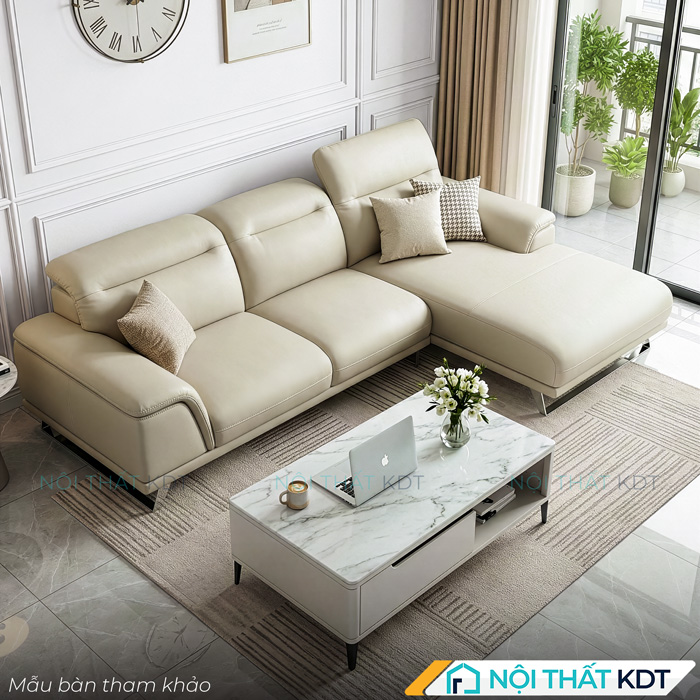 Sofa da phong khach chan quy S227 kem ban