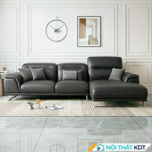 Sofa da phong khach chan quy S227 mau den