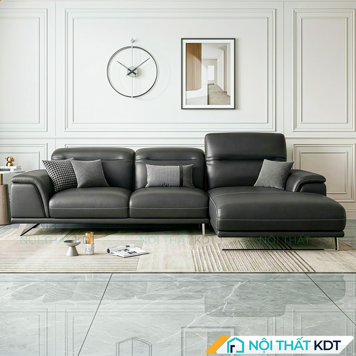 Sofa da phong khach chan quy S227 mau den