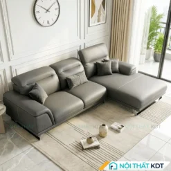 Sofa da phong khach chan quy S227 mau ghi dam
