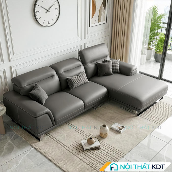 Sofa da phong khach chan quy S227 mau ghi dam