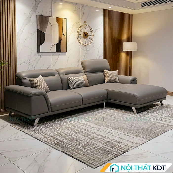 Sofa da phong khach chan quy S227 mau ghi