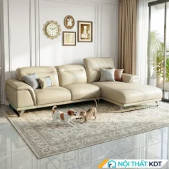 Sofa da phong khach chan quy S227 mau kem