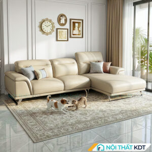 Sofa da phong khach chan quy S227 mau kem