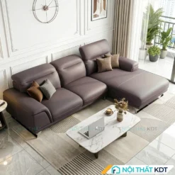 Sofa da phong khach chan quy S227 mau nau cafe