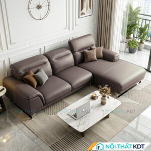 Sofa da phong khach chan quy S227 mau nau cafe