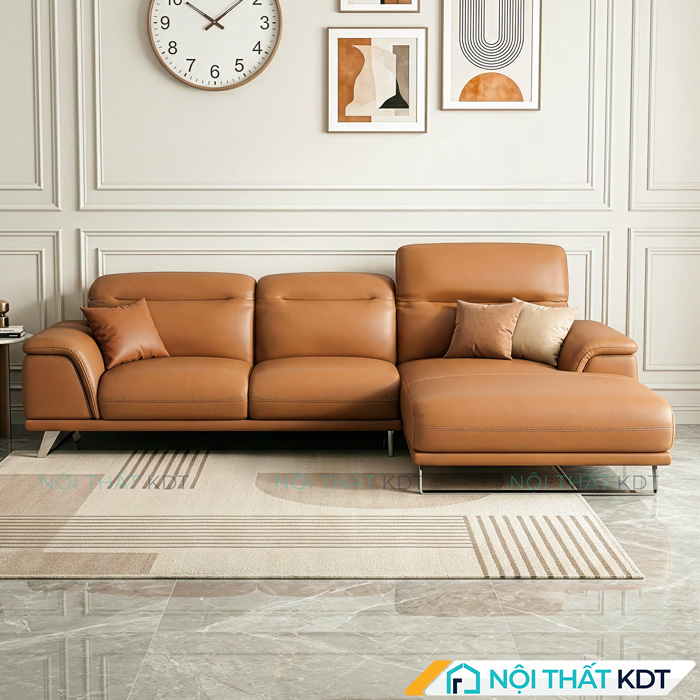 Sofa da phong khach chan quy S227 mau vang bo