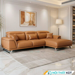 Sofa da phong khach chan quy S227 mau vang cam