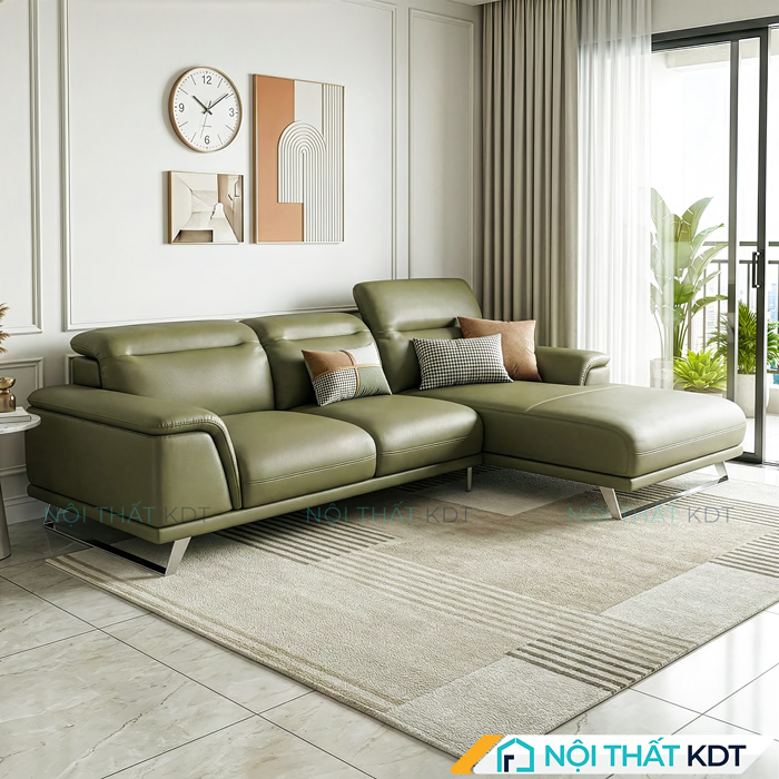 Sofa da phong khach chan quy S227 mau xanh o liu