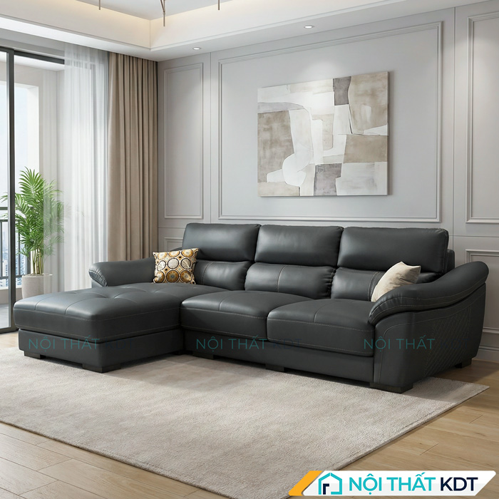 Sofa da sang trọng S225 - màu đen