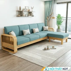 Sofa gỗ 4 chỗ ngồi tay vịn nan thẳng S274-V4 màu xanh ngọc