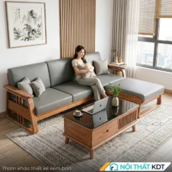 Sofa go Indochine goc L S370 L3 da mau den