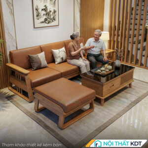 Sofa go Indochine goc L S370 L3 mau nau da bo