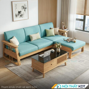 Sofa go Indochine goc L S370 L3 mau xanh ngoc