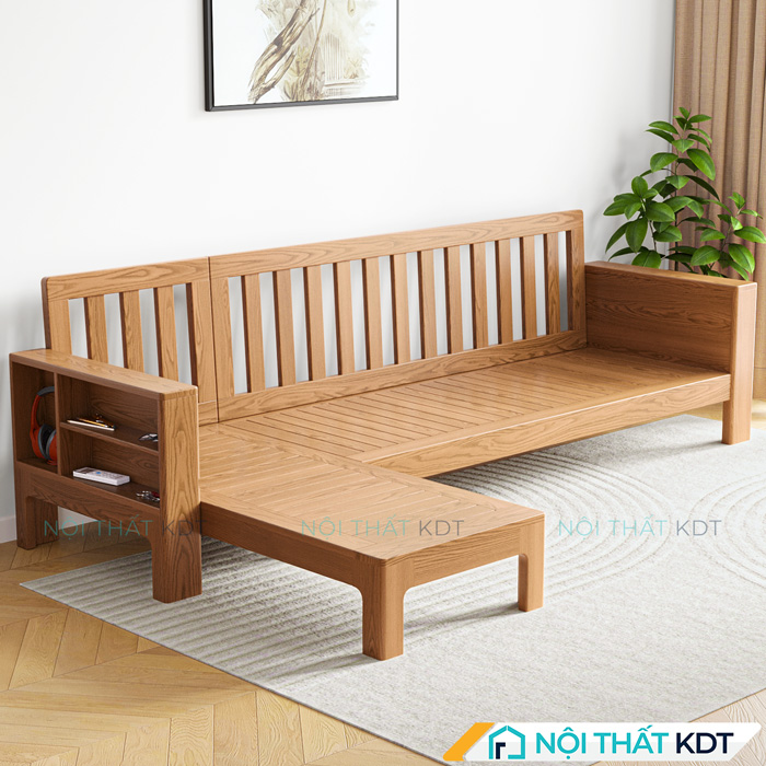 Sofa goc go don gian co hoc do S307 ghe go