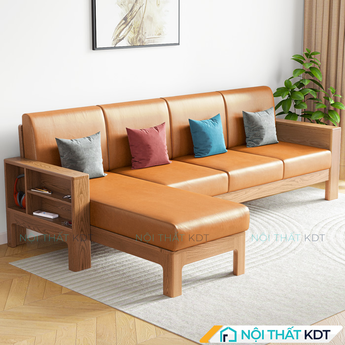 Sofa goc go don gian co hoc do S307 mau cam