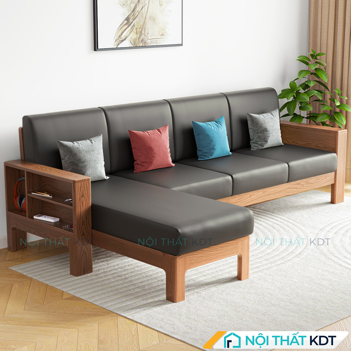 Sofa goc go don gian co hoc do S307 mau den