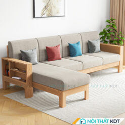 Sofa goc go don gian co hoc do S307 mau kem