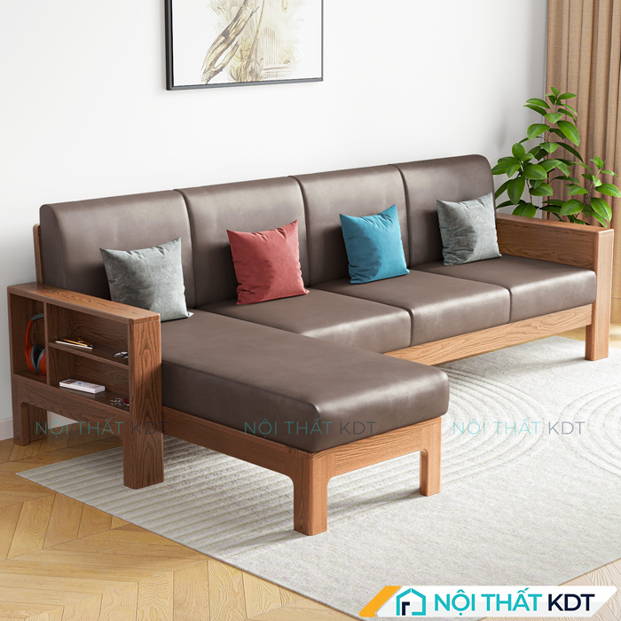 Sofa goc go don gian co hoc do S307 mau nau