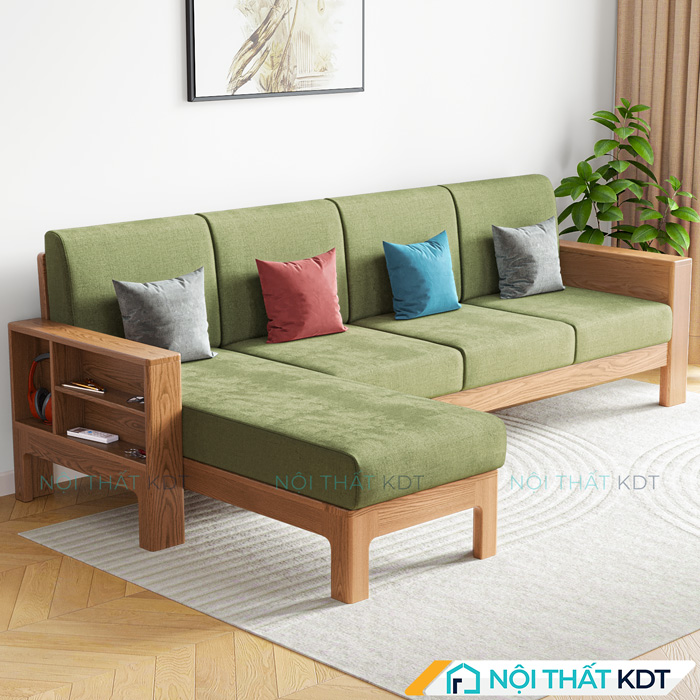 Sofa goc go don gian co hoc do S307 mau xanh luc