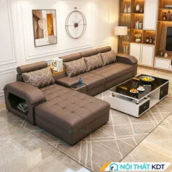 Sofa phong khach goc L tay up S29 kem ban