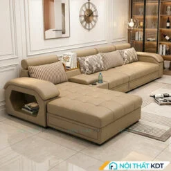 Sofa phong khach goc L tay up S29 mau be