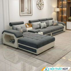 Sofa phong khach goc L tay up S29 mau ghi dam ni