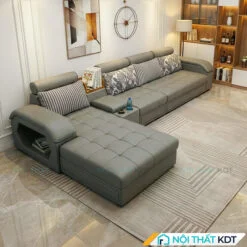 Sofa phong khach goc L tay up S29 mau ghi toi
