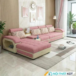Sofa phong khach goc L tay up S29 mau hong