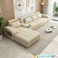 Sofa phong khach goc L tay up S29 mau kem