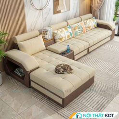 Sofa phong khach goc L tay up S29 mau kem nau