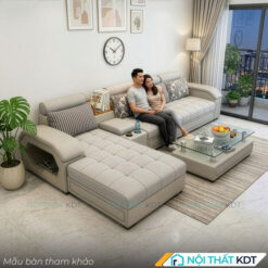 Sofa phong khach goc L tay up S29 mau kem toi