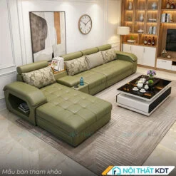 Sofa phong khach goc L tay up S29 mau xanh la cay