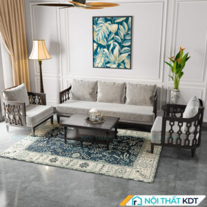 Bo ban ghe sofa go phong cach Indochine S564 ni kem