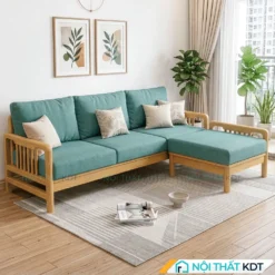 Sofa go 3 cho ngoi nho gon S340 L3 mau xanh ngoc