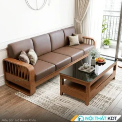 Sofa văng gỗ sồi tần bì 4 chỗ ngồi S274-V4 bọc da
