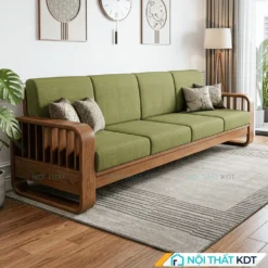 Sofa văng gỗ sồi tần bì 4 chỗ ngồi S274-V4 màu xanh lá