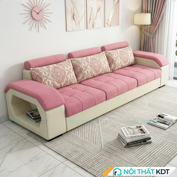 Sofa vang phong khach mau hong kem