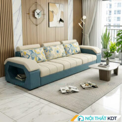Sofa vang phong khach mau kem va xanh coban