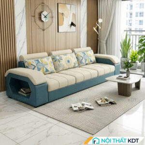 Sofa vang phong khach mau kem va xanh coban